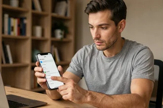 Homme installant une application APK sur un smartphone Android depuis les paramètres du téléphone