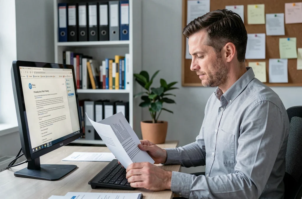 Parent consultant les conditions de confidentialité de la plateforme scolaire Oze 92 depuis un bureau à domicile